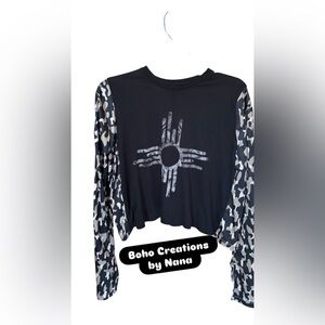 Bad Suns Upcycle Black and White Graphic Long Sleeve Top